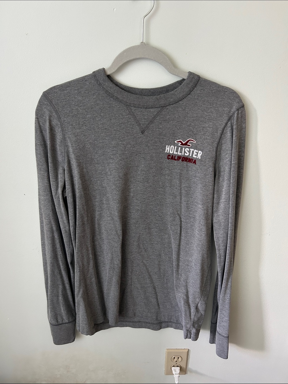 Hollister Heather Gray Long Sleeve Top with Red Logo